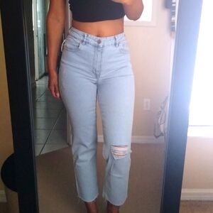 H&M Divided High Rise Straight Leg Distressed Jeans